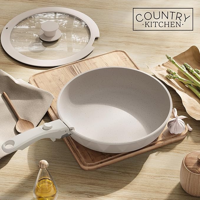 Country Kitchen Cookware Set with Removable Handle Oven &amp RV Safe Pots and Pans Set Cream Diamond Original