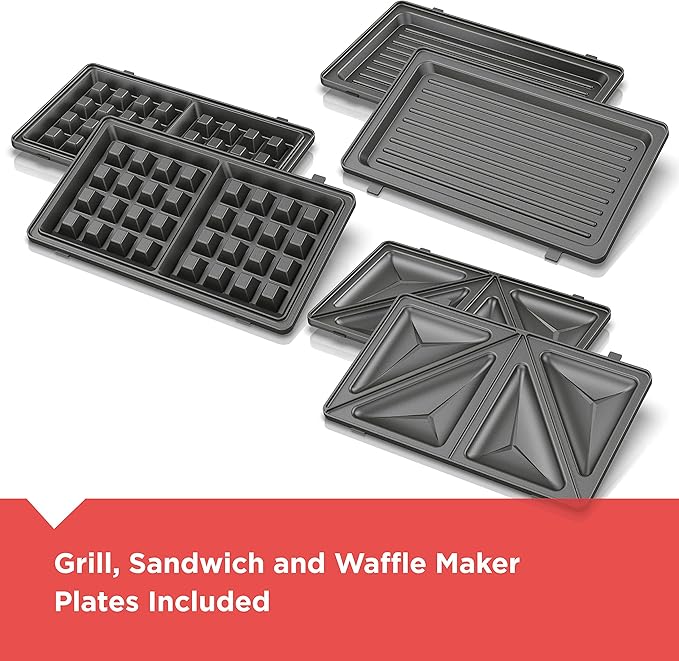 BLACK+DECKER 3-in-1 Waffle Iron WM2000SD Grill &amp Sandwich Press Bundle with 6-Cup Rice Cooker