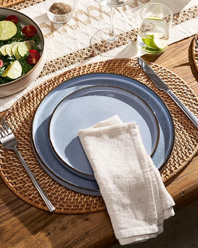 Famiware Annecy Plates and Bowls Sets 12 Pieces Dinnerware Sets Microwave and Dishwasher Safe Dishes Set for 4 Chip and Scratch Resistant Reactive Blue