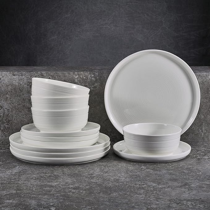 Mikasa Callie Bone China Lightweight Chip Resistant 12 Piece Dinnerware Set Service for 4 White
