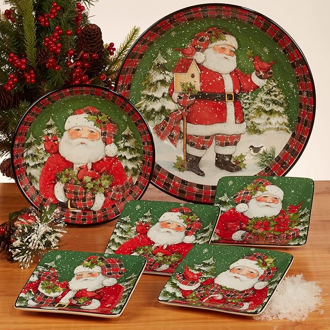 Certified International Christmas Lodge Santa 16 pc Dinnerware Set Service for 4
