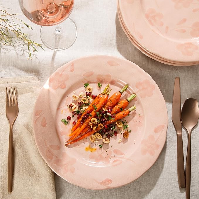Bloomhouse - 2 Time Oprah's Favorite Things - Made in Portugal Hand Painted 10.8 Inch Dinner Plates Set of 4 - Porto Petals Floral Dish Set - Blush Pink
