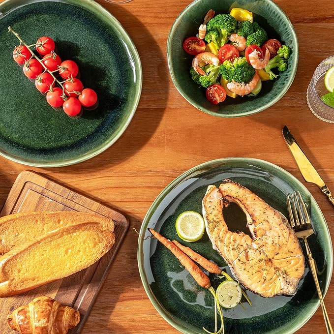 AmorArc Ceramic Dinnerware SetsHandmade Reactive Glaze Stoneware Plates and Bowls SetsHighly Scratch Resistant | Dishwasher &amp Microwave Safe Dishes SetService for 8 (24pc)