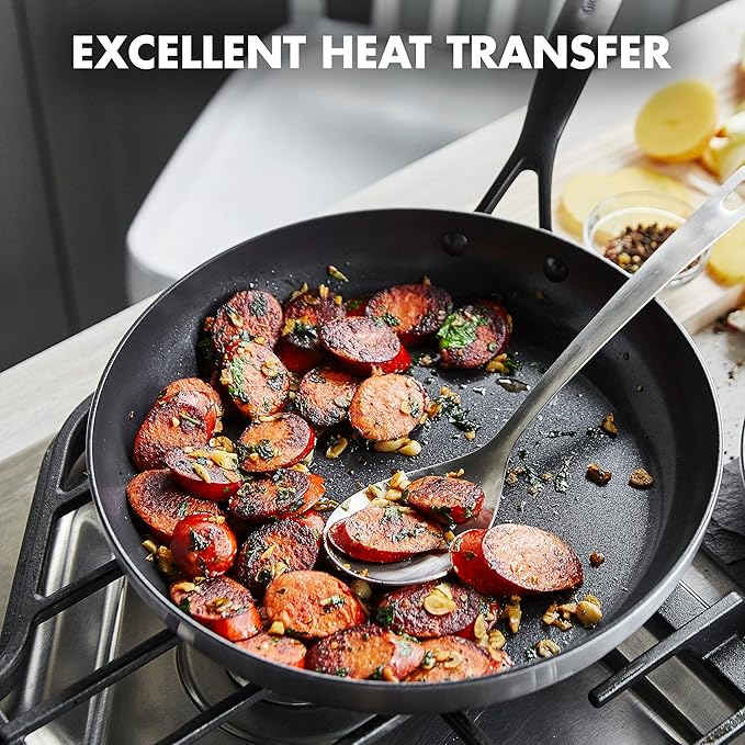 GreenPan Venice Pro Noir Tri-Ply Stainless Steel Healthy Ceramic Nonstick 12 Frying Pan Skillet with Lid Matte Black Handle PFAS-Free Multi Clad Induction Dishwasher Safe Oven Safe Silver