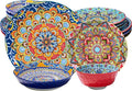 16 Pieces Dinnerware Sets Service for 4 Plates and Bowls Set Ceramic Dishes Set for 4 Microwave and Dishwasher Safe Scratch Resistant Bohemian Style