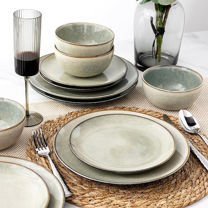 AmorArc Ceramic Dinnerware Sets for 4 12 Pieces Handpainted Plates and Bowls Set with Reactive Glaze Scratch Resistant Stoneware Dishes Set Dishwasher &amp Microwave Safe (16pc)