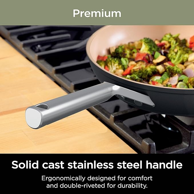 Ninja Extended Life Premium Ceramic 8 Fry Pan Nonstick Fry Pans Pots PTFE Free Healthy Cooking Oven Safe to 550°F Dishwasher Safe All Stovetops &amp Induction Compatible Apricot CW90020