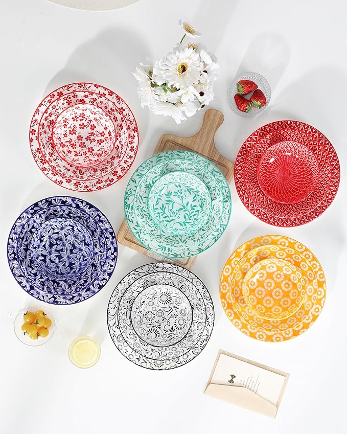 vancasso SELENE Plates and Bowls Set for 6 24 Pieces Dinnerware Sets Mircowave and Dishwasher Safe Dishes Set Porcelain Muted Dinnerware