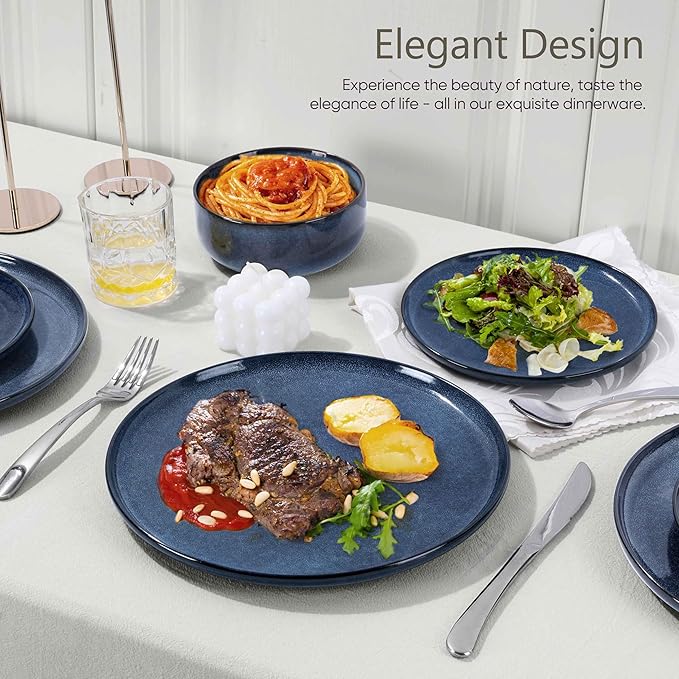 Herogo 16 Pieces Stoneware Dinnerware Set Service for 4 Dinner Plates and Bowls Sets Double Reactive Glaze Dishes Set for Kitchen Scratch Resistant Microwave &amp Dishwasher Safe Starry Blue