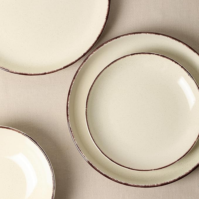 Earth and Clay Heath 12-Piece Dinnerware Set Stoneware Plates and Bowls Set Dishwasher and Microwave Safe Dish Set for 4 Coffee