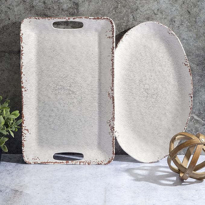 Gibson Home Mauna Melamine 2 Piece 18.7'' &amp 18'' Serving Tray Set – Ice White