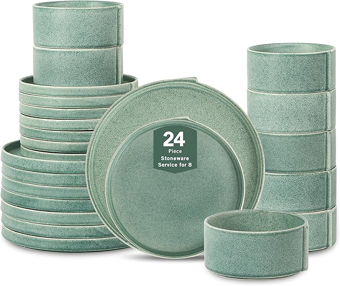 Stone Lain Bao 24-Piece Dinnerware Set Stoneware Green