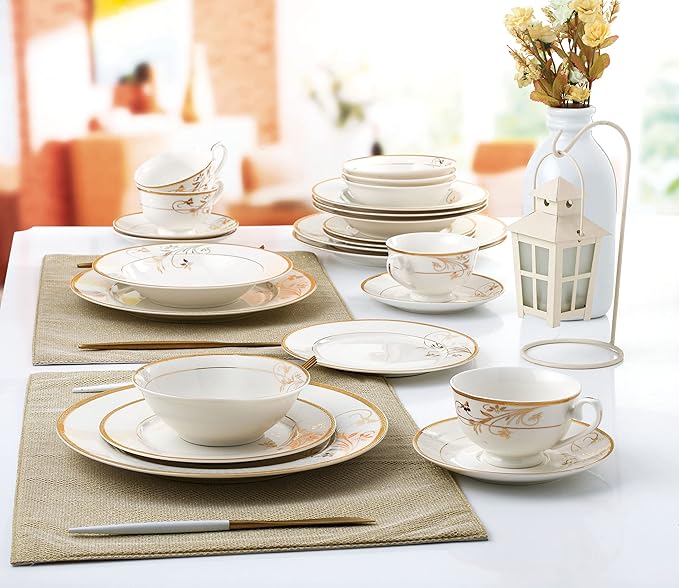 24 Piece Dinnerware Set-Bone China Service for 4 by Lorren Home Trends