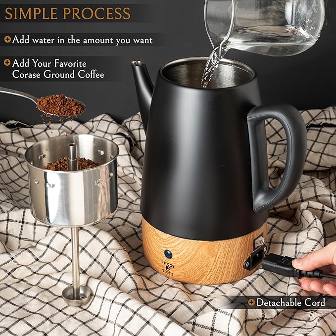 Moss &amp Stone 10 Cup Black Percolator Coffee Pot Electric Stainless Steel Coffee Percolator Electric With Keep Warm Function Classic Perculator Pot With Removable Basket for Home or Office