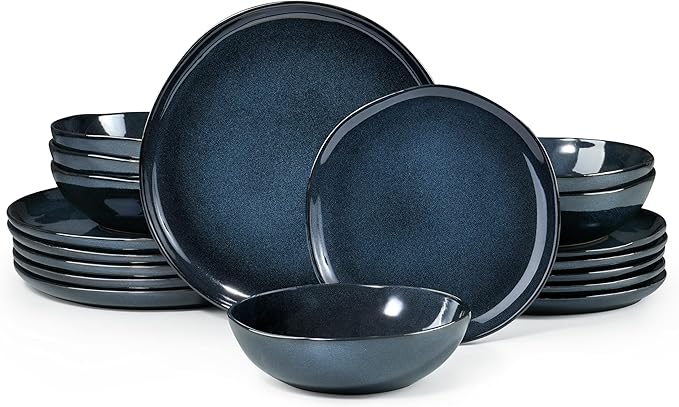 HaWare Plates and Bowls Set Stoneware Dinnerware Sets 18-Piece Hand-painted Dishware for 6 Ceramic Dinner Set for Home Kitchen Microwave and Dishwasher Safe Reactive Starry Blue