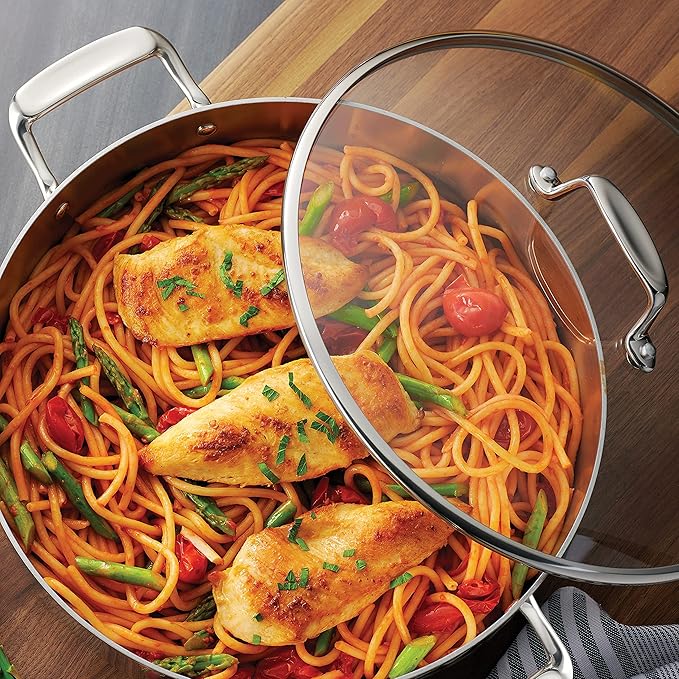 Tramontina Tri-Ply Clad Stainless Steel 6-Quart Braiser Pan with Glass Lid Induction-Ready Dishwasher-Safe NSF-Certified