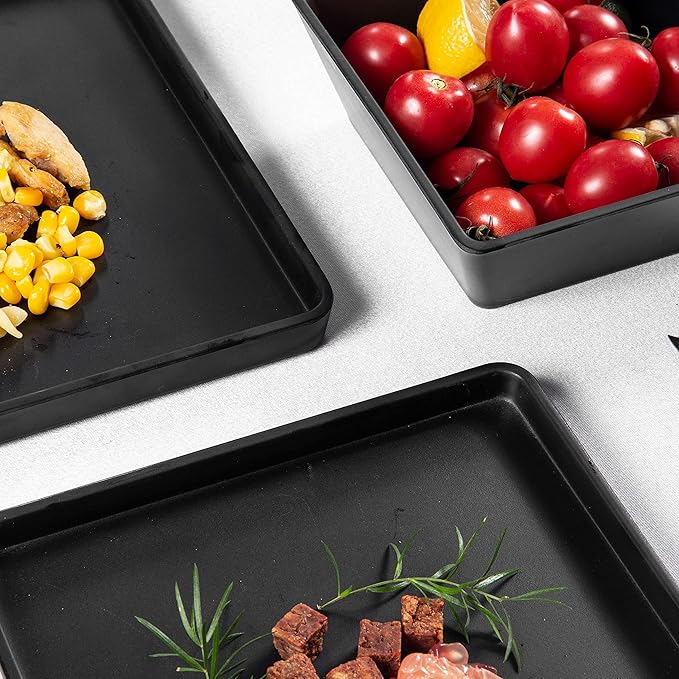 Melamine Dinnerware Sets - 12pcs Square Plates and Bowls Set Dishes Set Black
