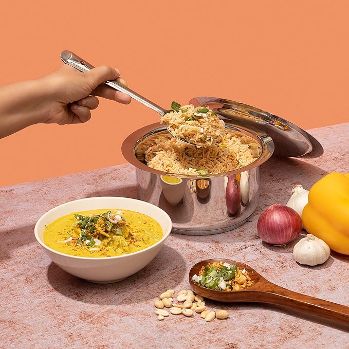 Vinod Stainless Steel 304 Grade Tope/Patila/Topiya with Lid - Diameter 20 cm Capacity 3 Litre Induction and Gas Stove Friendly 2 Year Warranty Silver