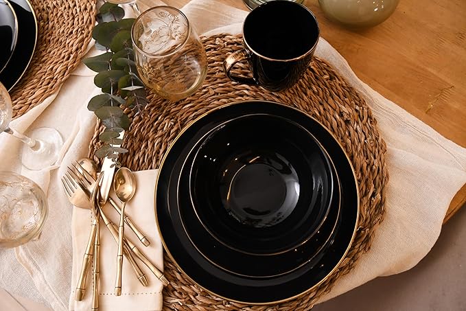 KOKEN Porcelain Dinnerware Set - 16 Pc Round Dinner Set with Mugs Microwave Safe