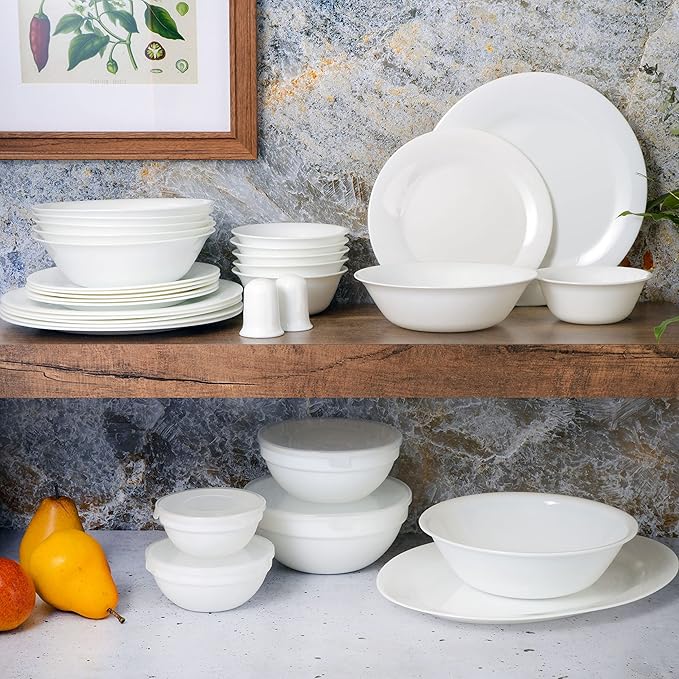 Gibson Home Ultra Break and Chip Resistant Dinnerware Set Soft Round: Service for 6 (36pcs) Opal Glass
