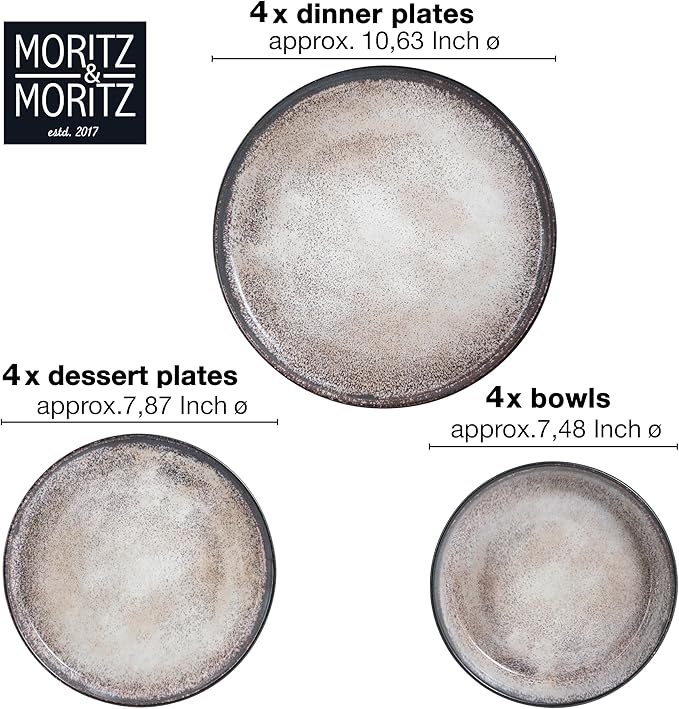 VIDA 12-Piece Chip-Resistant Porcelain Dinnerware Set for 4 | Modern Beige Stoneware Look | Microwave &amp Dishwasher Safe | Complete Service Set