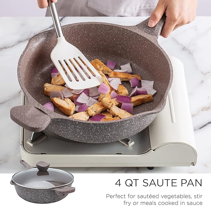 Country Kitchen Non-Stick Cast Aluminum Cookware Set - Durable Kitchen Cookware for Everyday Cooking Chocolate Brown 6 Pc.