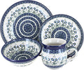 Blue Rose Polish Pottery - Blue Posy 4 PC Place Setting - Service for 1-1 Place Setting - Great for Everyday Dining Casual Dining or as Formal Dinnerware