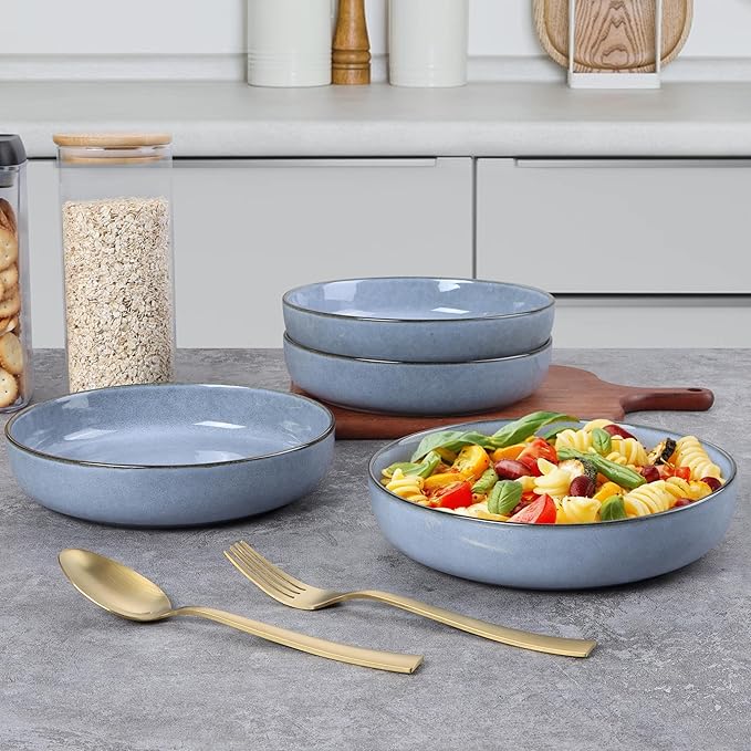 E-far Dinnerware Sets for 4 16-Piece Stoneware Plates and Bowls Set Reactive Glaze Dishes Dinning Ware Set Chip &amp Scratch Resistant Microwave &amp Dishwasher Safe - Ocean Blue