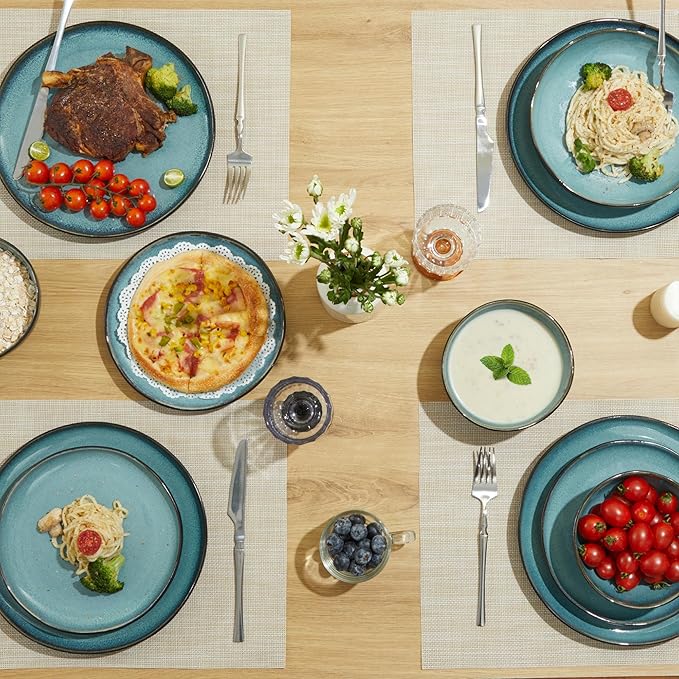 16 piece Stoneware Dinnerware Sets Green Black
