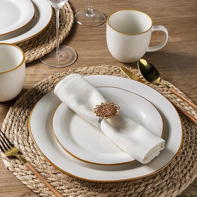 AmorArc Ceramic Dinnerware Sets Handmade Stoneware Reactive Glaze Plates and Bowls Set Scratch Resistant | Dishwasher &amp Microwave Safe Dishes Set Service for 4 (12pc)