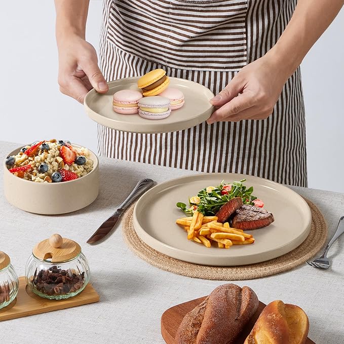 E-far Stoneware Dinnerware Sets with Pasta Bowls Set of 4 Bundle 12PCS Plates and Bowls Dish 35oz Ceramic Large Salad Bowl Plates for Serving Soup Dinner Microwave &amp Dishwasher Safe Speckled K