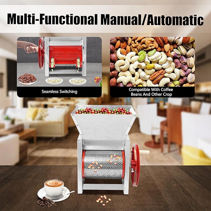 Coffee Bean Roaster Machine Fresh Coffee Bean Peeling Machine Semi-Automatic &amp Manual Beans Shelling Machine with Handle 304 Stainless Double Discharge Ports for Shops Farms Homes Use