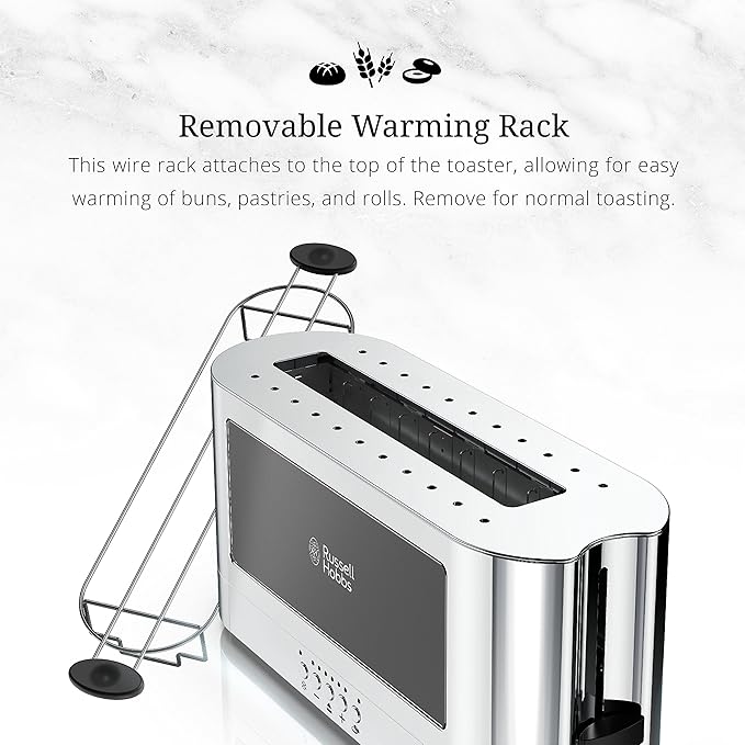Russell Hobbs TRL9300BKR 2-Slice Glass Accent Long Toaster Black &amp Silver