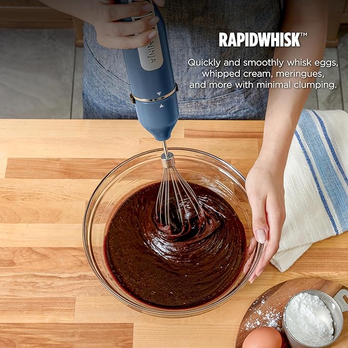 Ninja Immersion Blender and Whisk Hand Stick Blender 4 Speeds with SplatterShield and PanProtect 4-Cup Blending Vessel Dishwasher Safe 5-ft Cord Ergonomic Deep Navy CI201ND