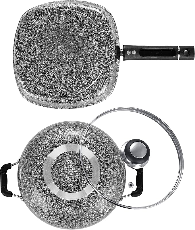 SUMEET Aluminium NonStick Argento Cookware Set (Silver Kadhai with Glass Lid -2Ltr - 22 Cm Grill Pan-22cm Dia)