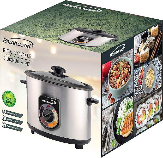 Brentwood TS-1020S 10-Cup Uncooked/20-Cup Cooked Crunchy Persian Rice Cooker Stainless Steel [TS-1020S]