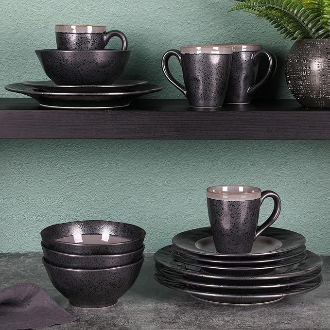 Gibson Dragonstone 16 pc Dinnerware Set Grey Stoneware Gray -