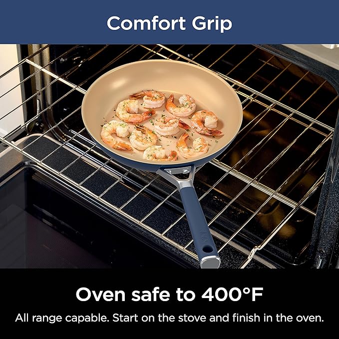 Ninja Extended Life Ceramic 8 Fry Pan with Comfort Grip Nonstick Fry Pans Pots PTFE Free Healthy Cooking Oven Safe Dishwasher Safe All Stovetops &amp Induction Compatible Navy Blue CW40020