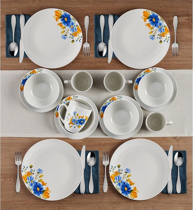 16pc Dinnerware Set Serv for 4 16-pc Multi Color Textured Casual Round 16 Piece Handmade