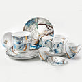 KOKEN - Ocean Blue 16 Piece Dinnerware Set (Service for 4) fine bone china - Dish Plates and Bowls Sets Service for 4 Dinner Salad Dessert Plates and Cereal Bowls Set Blue - Microwave safe