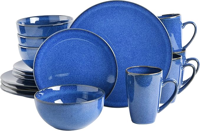 Gibson Elite Lisbon Reactive Dinnerware Set Cobalt Blue Service for 4 (16pcs)