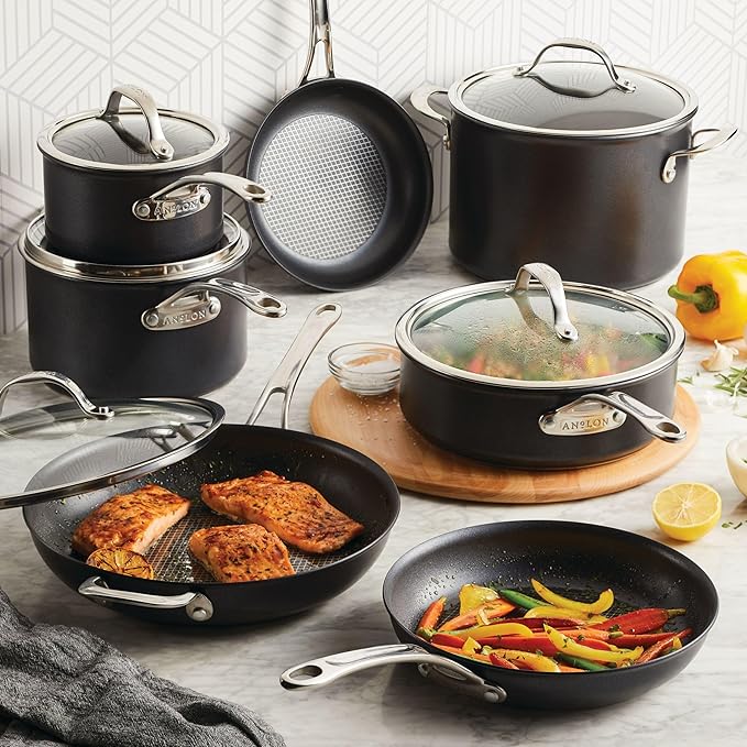 Anolon X Hybrid Nonstick Nonstick Cookware Induction Pots and Pans Set 12 Piece - Charcoal Gray