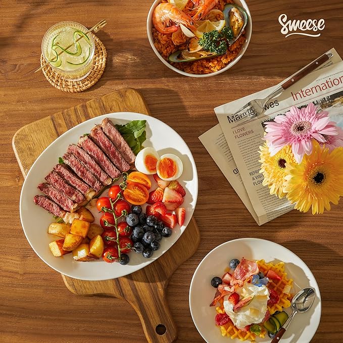 Sweese 18-Piece Dinnerware Sets for 6 Porcelain Plates and Bowls Set Scratch Resistant Dishes Microwave and Oven Safe Dishware Snow White