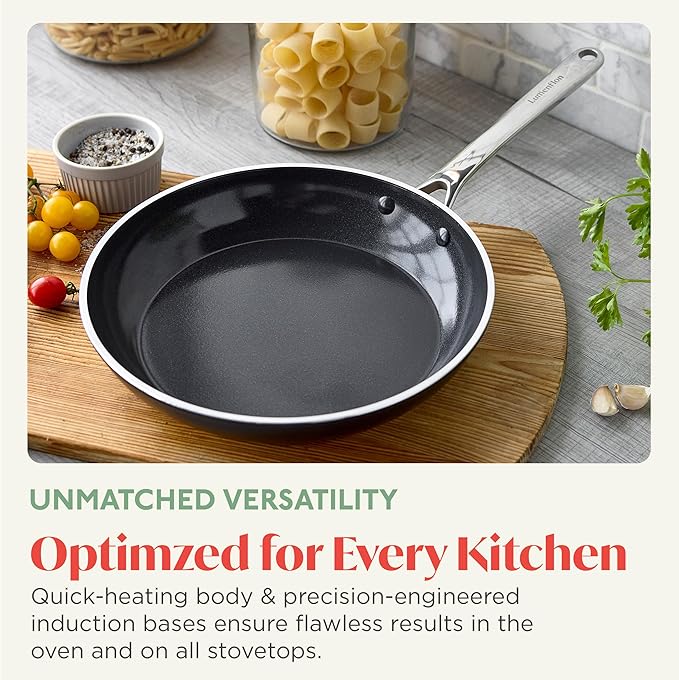 Orfeo 11” Nonstick Frying Pan Made in Italy Diamond Ceramic PFAS-Free Cookware Induction Ready Scratch Resistant Laser-Fused Surface for Durability Dishwasher Safe Black