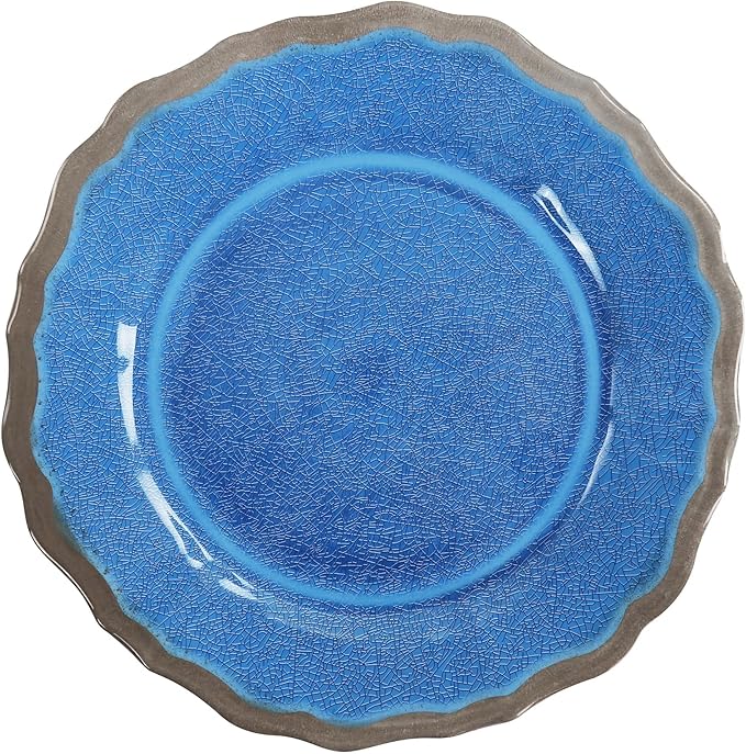 12-Piece Melamine Dinnerware Sets Lightweight &amp Durable Wave-Edge Design Blue Glossy Crackle Finish Dishwasher Safe Ideal for Outdoor Gatherings &amp Daily Use