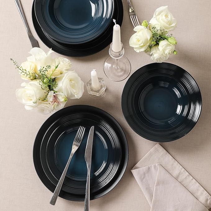 Earth &amp Clay Celeste 24-Piece Dinnerware Set Stoneware Plates and Bowls Set Includes Dinner and Salad Plates Cereal Bowls Dishwasher and Microwave Safe Dishes for 8 Blue