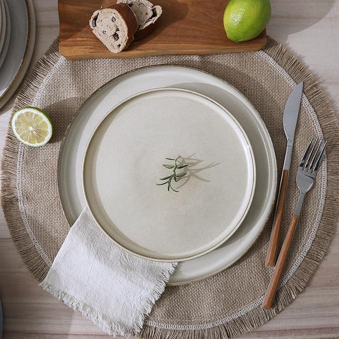 Famiware Annecy Dinner Plates and Bowls Sets Stoneware Dinnerware Sets Dishes Set for 6 18 Pieces Handmade Dishware Set - Microwave &amp Dishwasher Safe Double Reactive Glaze Tableware Grey-Whit