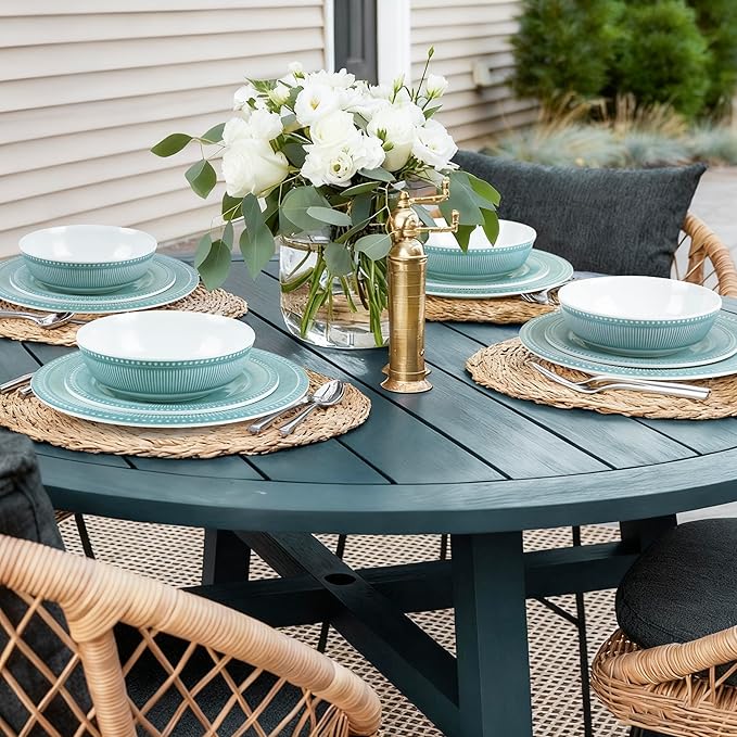 AELS Melamine Dinnerware Set of 12 Pcs Dinner Dishes Set for Indoor and Outdoor Use Melamine Plates and Bowls Set for 4 Dishwasher Safe Lightweight Unbreakable BPA Free Green