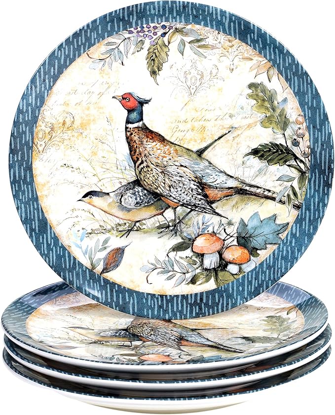 Harvest Gatherings 16-Piece Ceramic Dinnerware Set Service for 4 – Multicolor Fall Plates Bowls &amp Mugs with Pumpkin &amp Pheasant Design – Autumn Tableware for Thanksgiving Cabin &amp Holiday