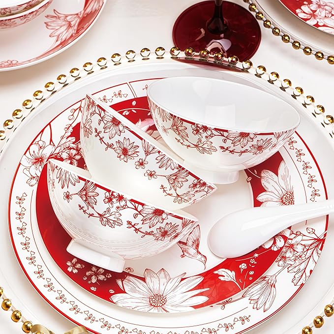 Fine Bone China Dinnerware SetPorcelain&ampCeramic Dinnerware Sets Bone Stoneware&ampCeramic Cookware Tableware Set Includes Dinner Plates|Spoons|Pasta Bowls|Soup Pot|Chopsticks (68 PCS)